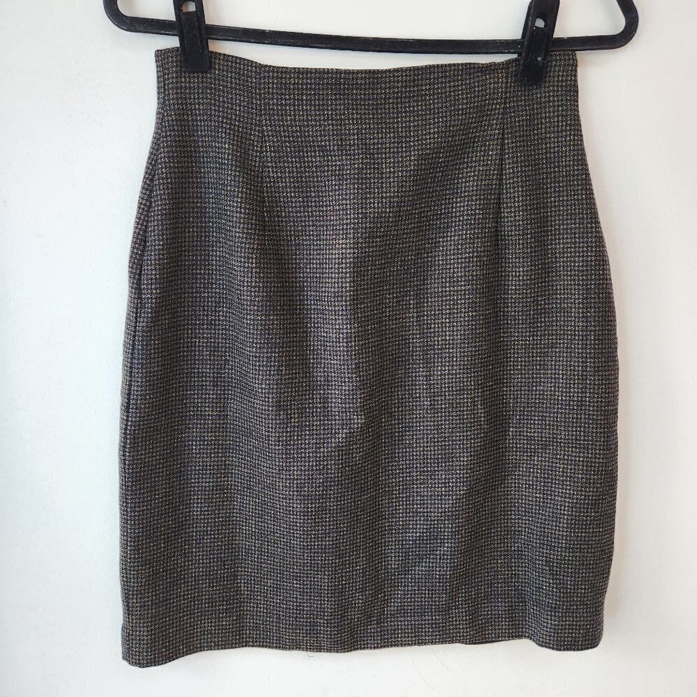 Halston 100% Wool Micro Houndstooth Pencil Skirt Preppy Academia Women's 10